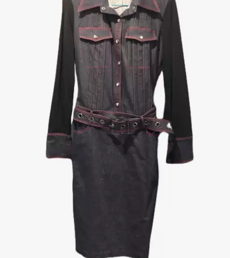 GIVH SHYH工装风牛仔连衣裙 深蓝色...