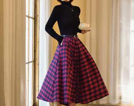 播喜2022秋冬新款女复古百搭显瘦半身裙a...