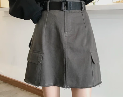 工装裙女潮酷复古半身日系高腰黑色a字ins...