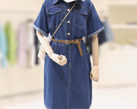 zaw大码女装复古工装风牛仔连衣裙2022...