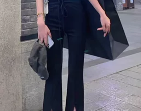 南夕姐姐韩版高腰显瘦个性开叉休闲裤女202...