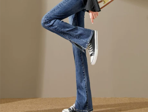 微喇叭牛仔裤女2022年新款春季高腰显瘦直...