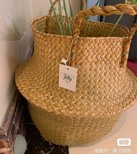【花坊倒闭+送防水壳】草编织花篮花盆宜家同...
