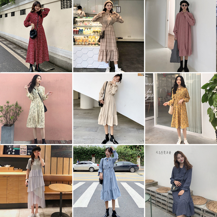 2020新款闺蜜装春秋长款过膝连衣裙A字裙...