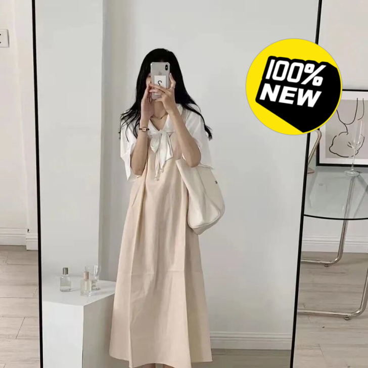 纯色吊带裙甜美清新学院风学生裙女蝴蝶结衬衫...