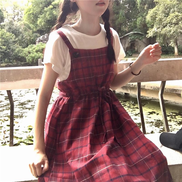 格子背带裙   可换