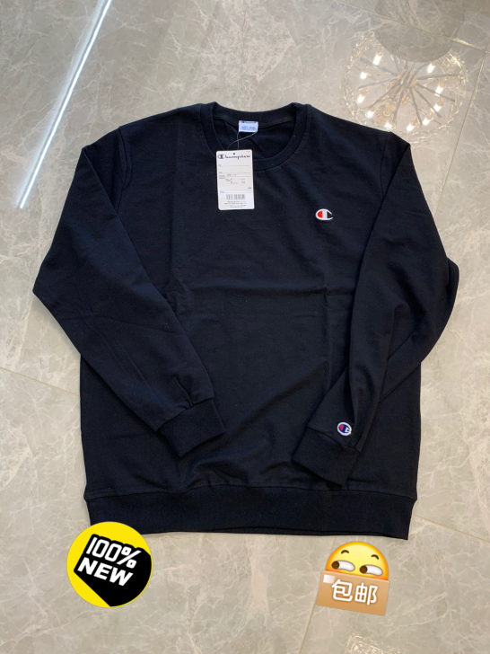 日系Champion冠军卫衣黑色纯棉卫衣 ...