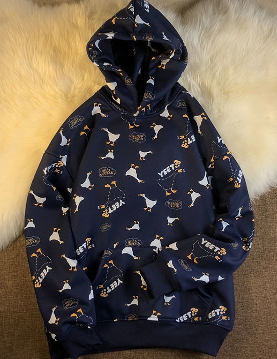 棉春秋季新款oversize蓝色连帽卫衣潮...