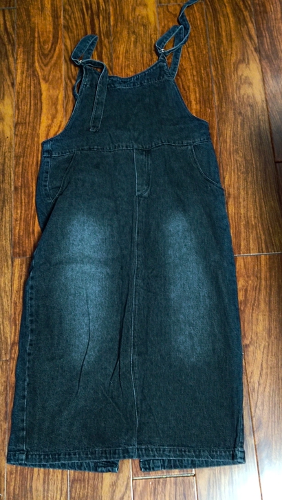 纯棉牛仔长款细带背带裙