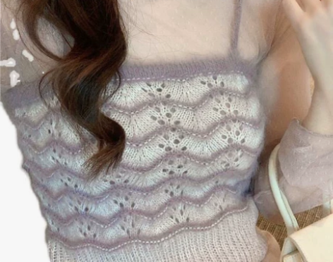 仙女气质日系毛织吊带短款女修身貂毛无袖背心...