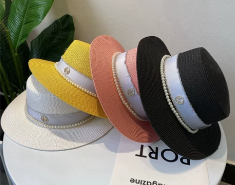 法式名媛珍珠水钻糖果色平顶礼帽女春夏ins...