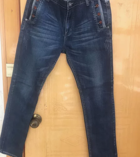 男士牛仔裤,尺码34,裤长和腰围在图5图6...