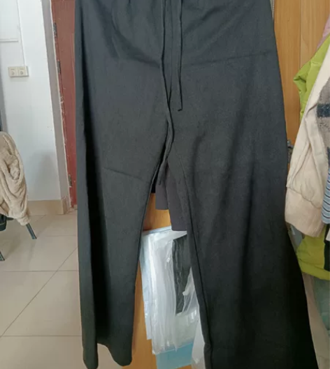 厚黑色阔腿裤(不加绒),柔软,裤长90+ ...