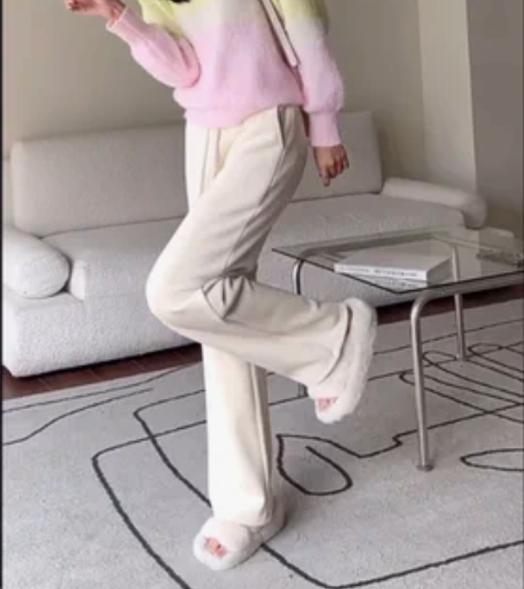 2022秋冬加绒雪尼尔阔腿裤女拖地直筒系带...