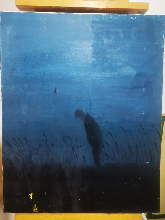 油画作品，夜蓝22