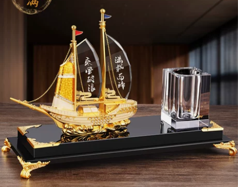 一帆风顺帆船摆件客厅办公室酒柜高档笔筒桌