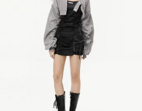 ?ANYQUESTION/灰色抽皱长袖 机...