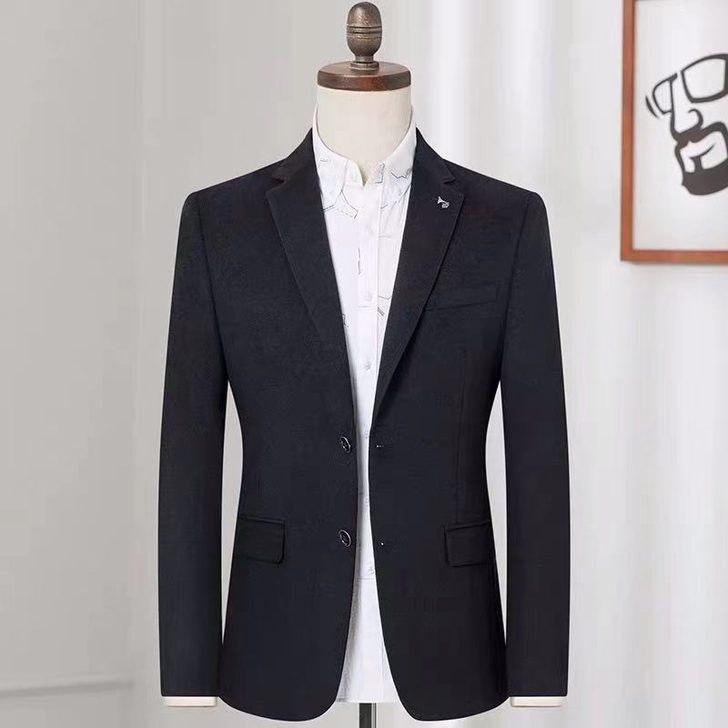男士黑色休闲西装外套羊毛呢单西