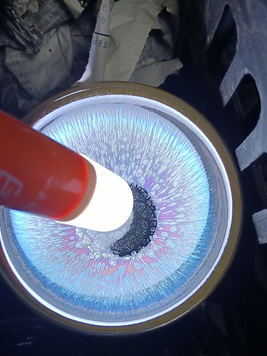 建阳建盏铁胎原矿釉束口，官帽，七彩油滴