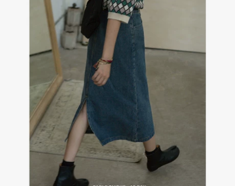 春装一步裙开叉牛仔裙女秋冬高腰中长款a字半...