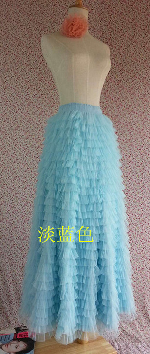 天蓝色走秀款层层蛋糕裙半身裙纱裙蓬蓬裙半裙...