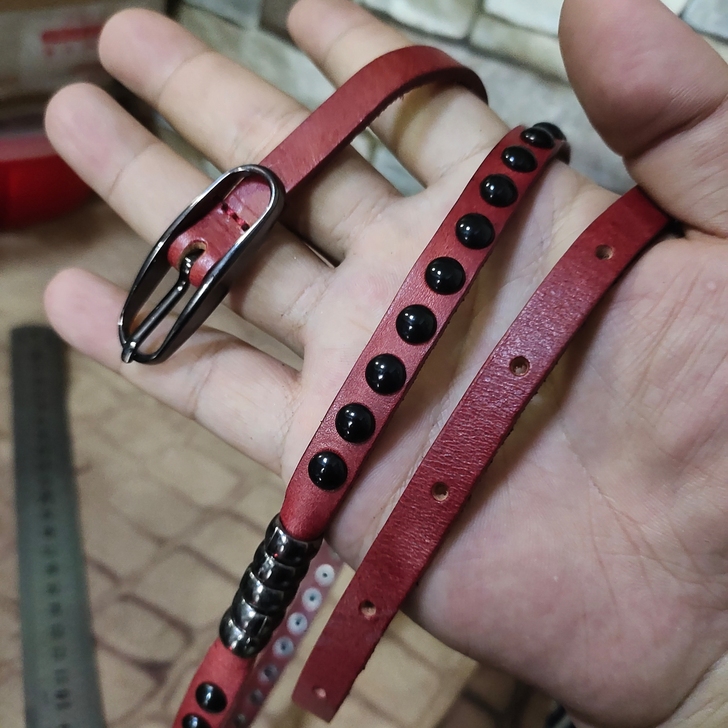 衬裙红棕色窄皮带纯头层牛皮真皮树膏皮牛仔朋...