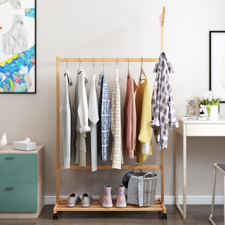 【包邮】衣帽架落地实木卧室挂衣架简易家用房...