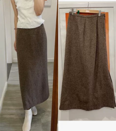 vintage孤品日本制皂红毛面长款秋冬半...