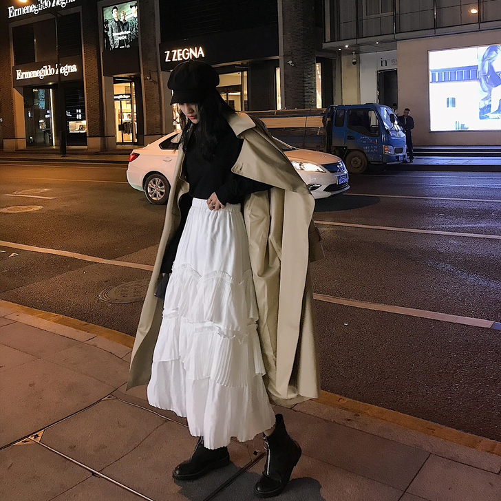 网纱蛋糕裙半身裙女秋冬新款中长款高腰百褶裙