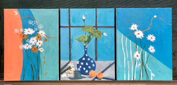 丙烯画，三联（油画布），油画布带木框。美术...