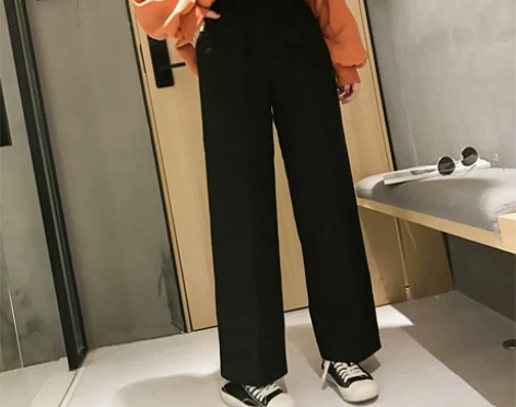 新款韩版高腰宽松毛呢直筒西装休闲裤女… 感...