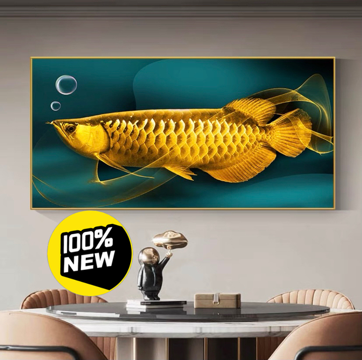 入户玄关招财龙鱼餐厅装饰画新中式餐桌单幅挂...