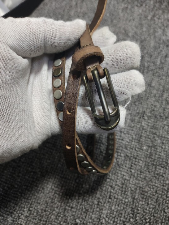 女式复古朋克风格衬裙小腰带头层牛皮真皮树膏...