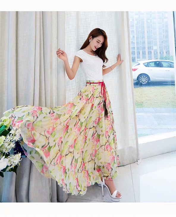 2020 新款半身裙长裙夏雪纺裙大摆裙高腰...