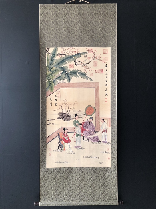 古玩收藏【唐寅】羲之观书，明代，三尺中堂作品