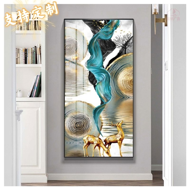 轻奢现代简约玄关装饰画客厅餐厅竖版挂画入户...