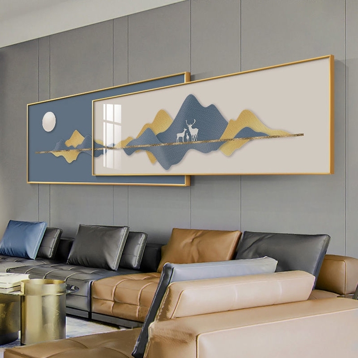 双层叠加晶瓷画客厅沙发背景墙装饰画轻奢晶瓷...