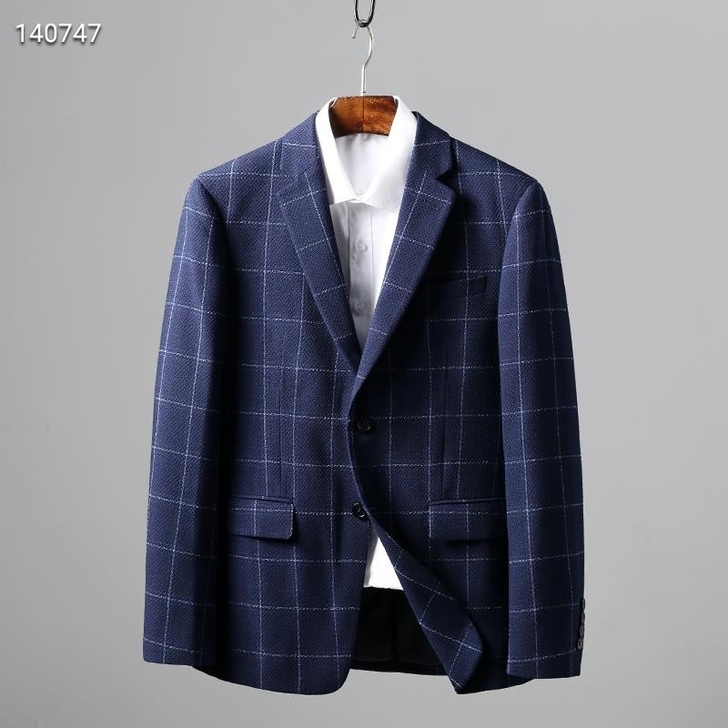男士格子单西商务休闲修身西服外套男西装
