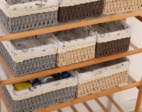 仿藤编织收纳盒桌面置物筐布艺杂物篮 颜色：...