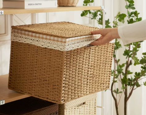 收纳箱藤编大容量编织筐客厅杂物桌面零食整理...