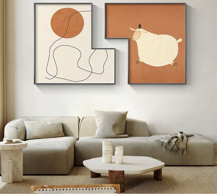 现代小众艺术组合画莫兰迪色卧室床头组合挂画...