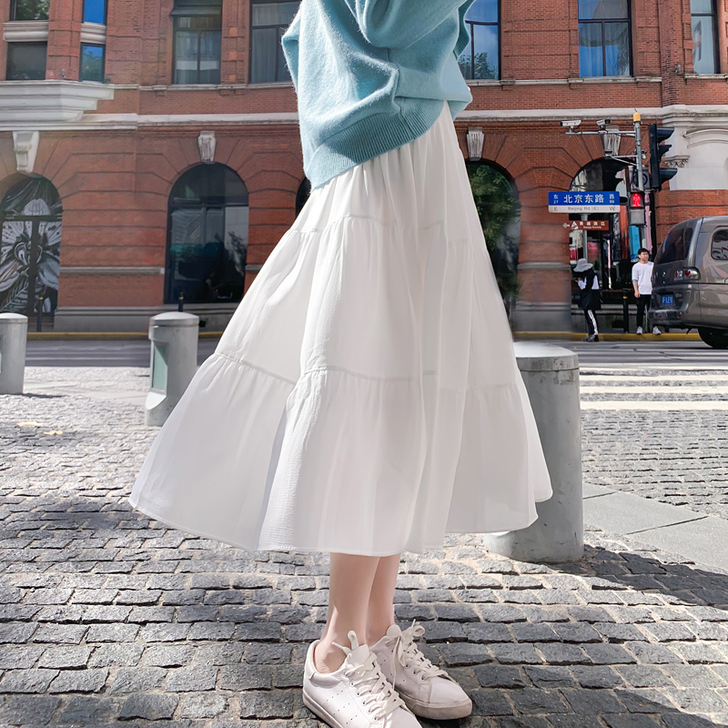 半身裙秋冬女中长款长裙白色A字裙蛋糕裙高腰...