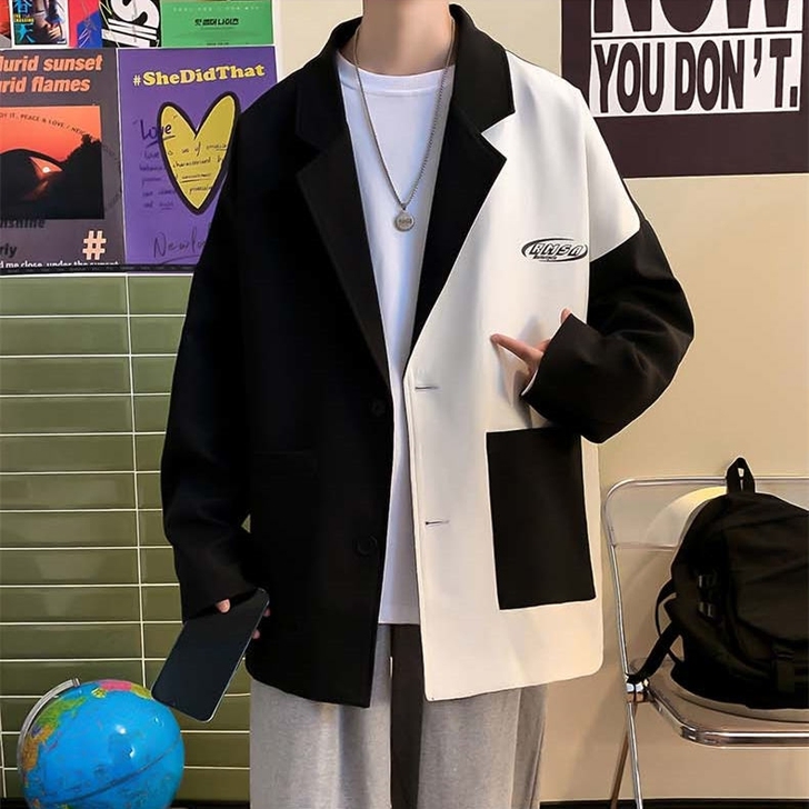 【清仓特价包邮】高级感撞色拼接英伦风小西装...