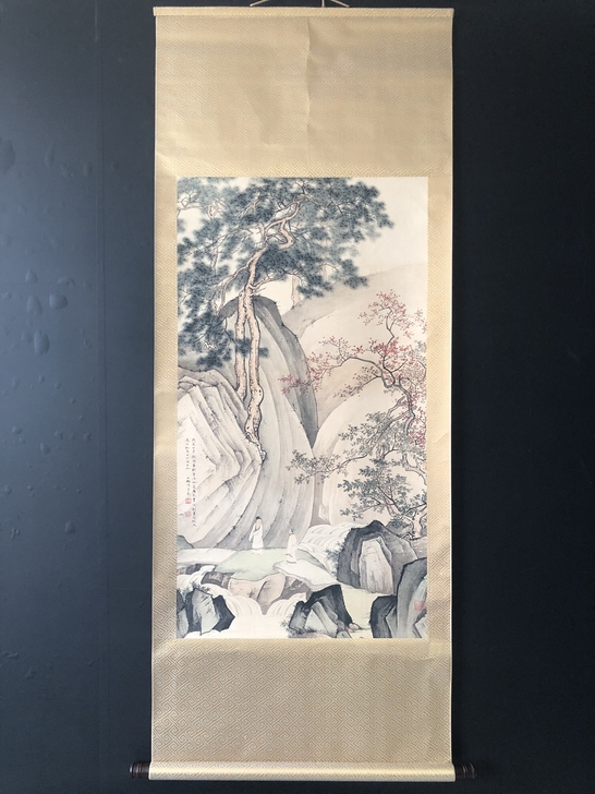 古玩收藏名人名家字画实物拍摄【陈少梅】山崖...