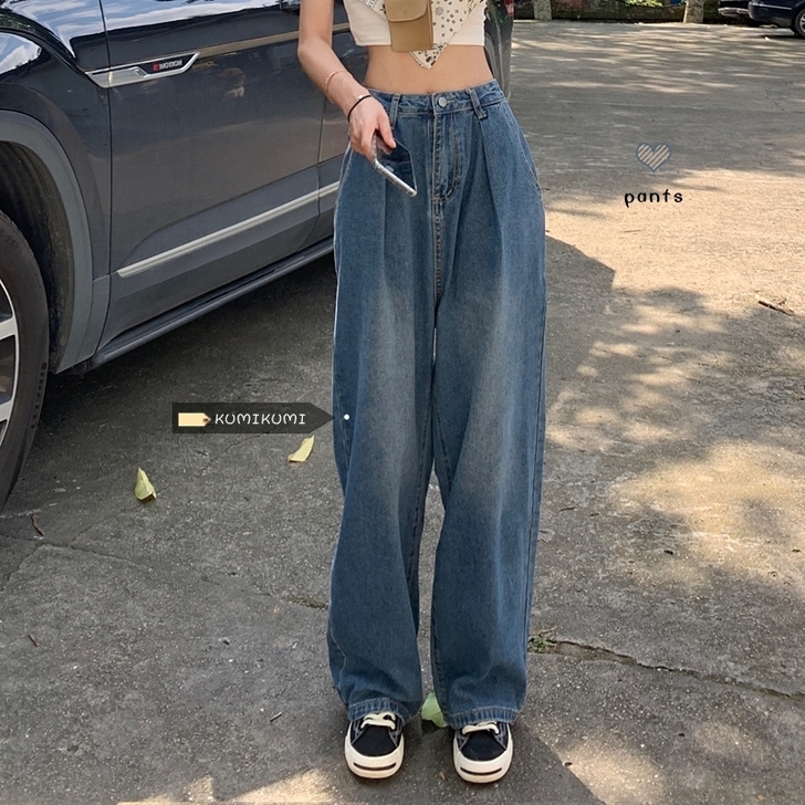 复古阔腿裤女夏季牛仔裤宽松直筒裤高腰显瘦裤子ins拖地裤长裤