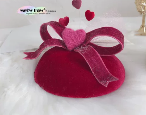 小喵爪手作原创 爱心满满 玫红桃心英伦公主...