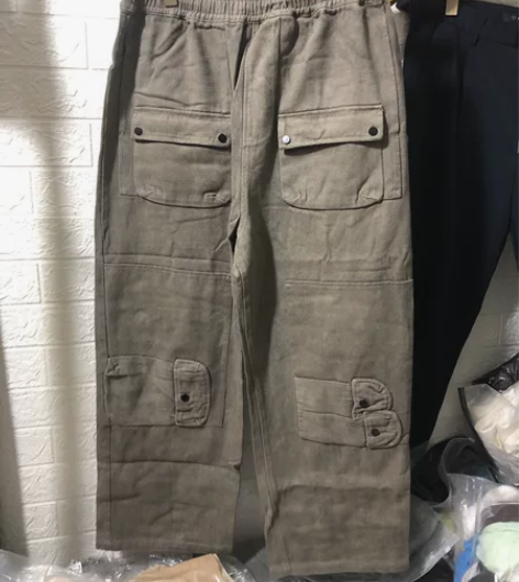 潮牌阔版直筒工装裤秋冬厚款男女同款特价19...