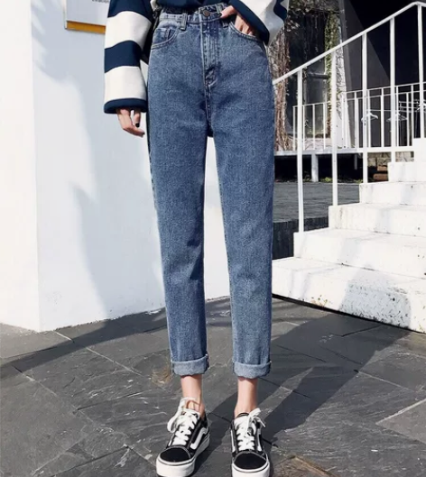 高腰牛仔裤女宽松九分春秋新款韩版显瘦哈伦 ...