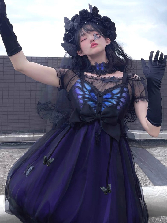 小高腰尾款《暗夜精灵》lolita蝴蝶花苞...