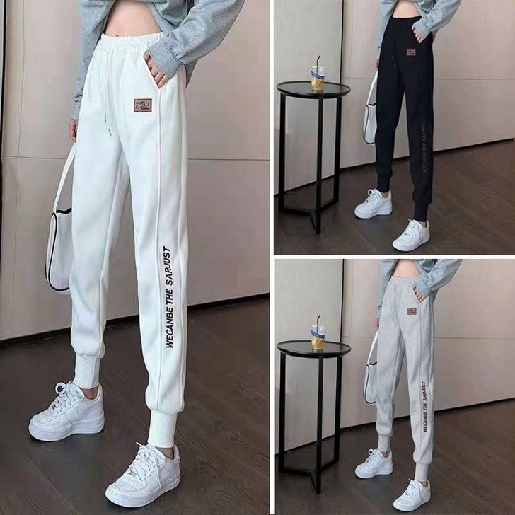 灰色运动裤女2021新款刺绣束脚休闲裤春秋...